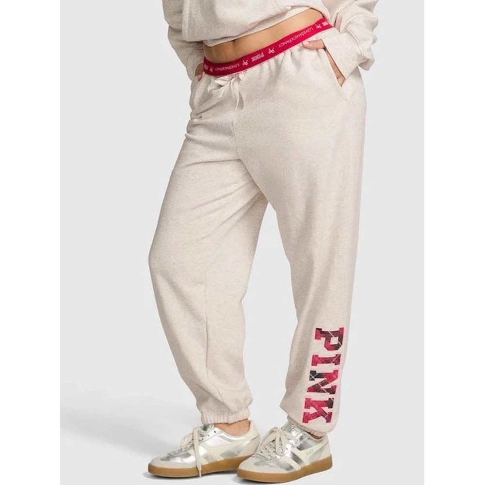 PINK X LoveShackFancy Ivy Fleece Joggers Y2K Snow Heather Gray L A011569